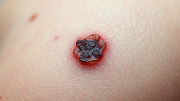Close-up of skin lesion; linked to early melanoma recurrence factors.