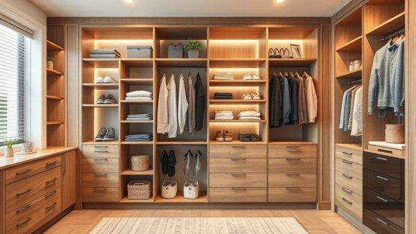 Modern storage solutions display organization upgrades for home renovation.