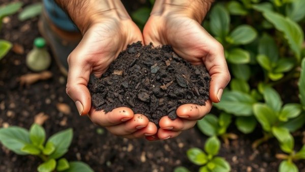 Hands nurturing soil in garden, emphasizing regenerative agriculture.