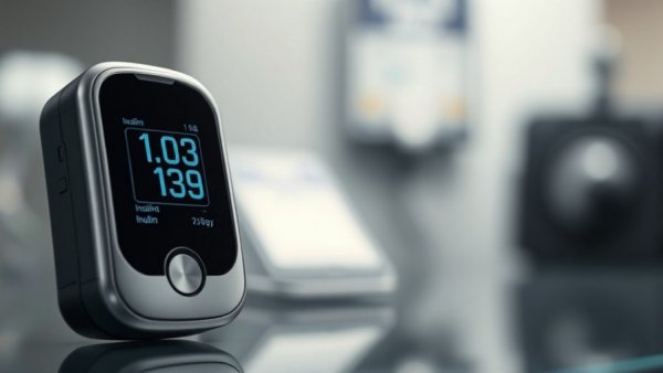 Close-up of insulin pump and tubing in medical setting.