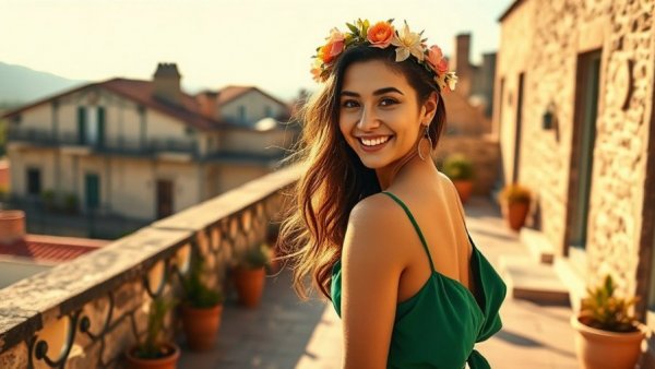 Young woman in green dress showcasing spring fashion trends 2026.