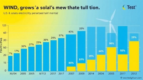Chart showing growth of wind and solar power generation in the U.S. from 2005-2025.