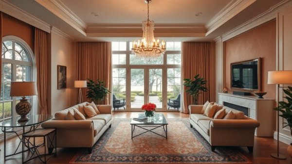 Inviting warm-toned living room, perfect for starting a cookbook club