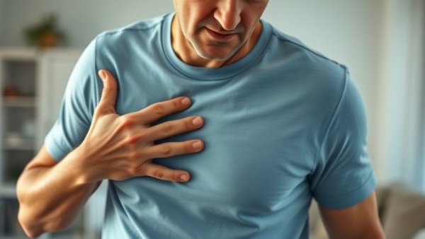 Man experiencing chest pain indoors, highlighting PCI benefits.