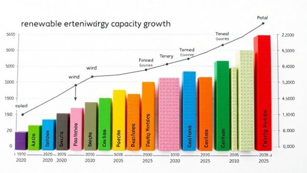 Colorful bar graphs showing renewable energy capacity growth with record solar additions in 2025.