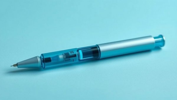 GLP-1 Weight Loss Effectiveness: Blue insulin pen on a blue background.
