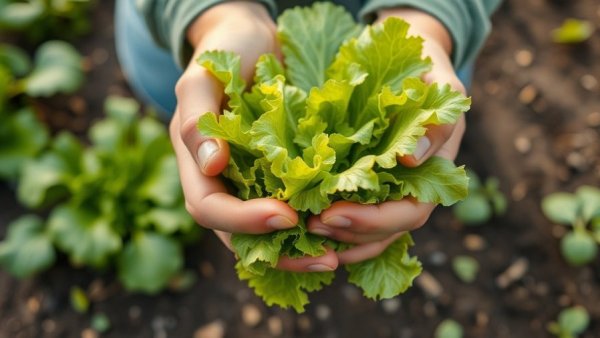 Hands holding freshly harvested lettuce, symbolizing gut health and gardening connection.