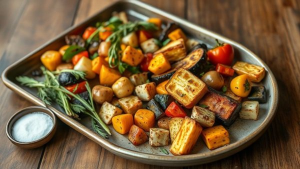 Easy sheet pan recipes with roasted vegetables on a plate and pan.