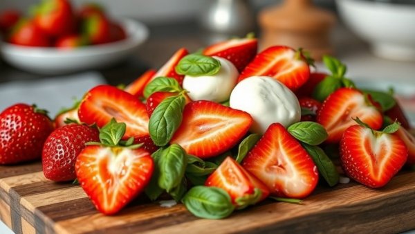 Vibrant spring salad with strawberries and burrata