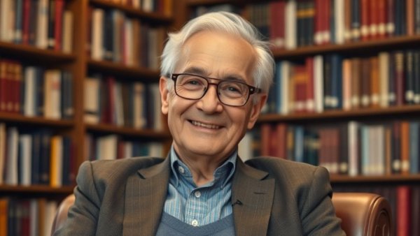 Eugene Braunwald legacy in cardiology portrayed as distinguished man in library.