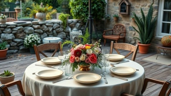 Elegant Mother's Day brunch setup in a rustic garden setting.