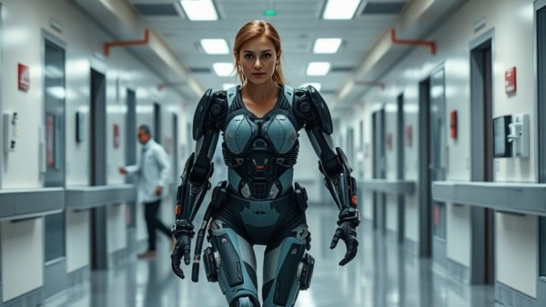 Robotic exoskeleton for ALS therapy in a hospital setting.