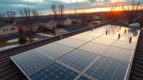 Maryland solar initiative panels on suburban roof at sunset