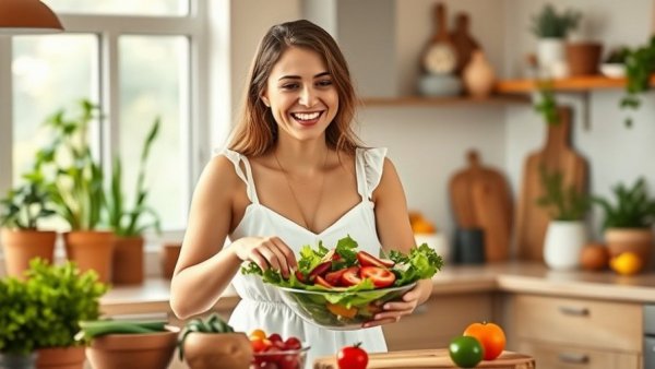 Healthy summer cookbooks inspire fresh salad preparation in a modern kitchen.