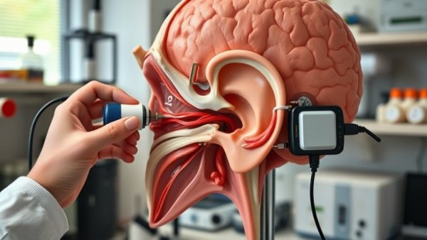 Brain-controlled hearing system model with anatomical details.