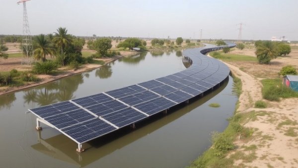 Solar Plant over a canal in Gujarat, India