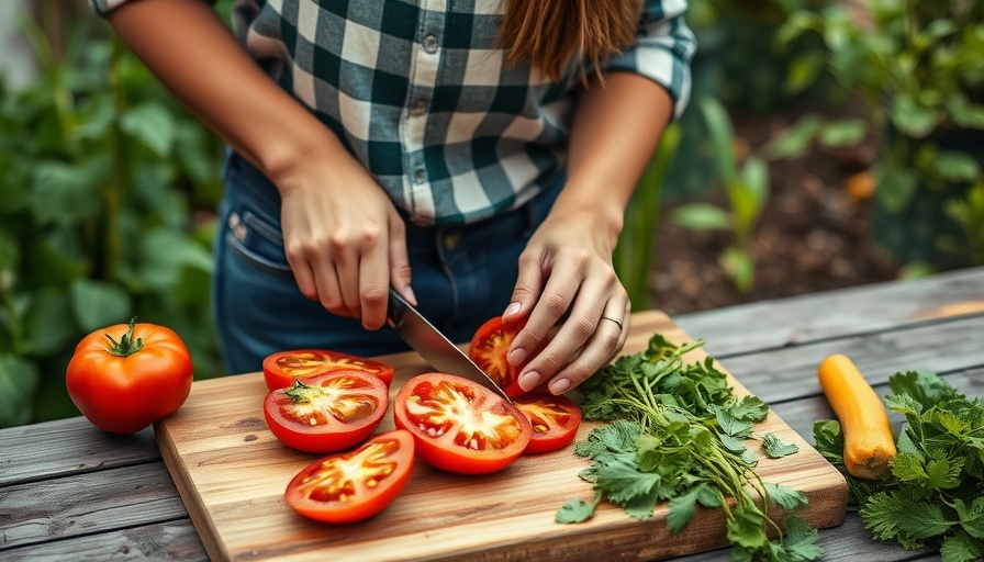 Preparing 10-minute meals for summer with fresh heirloom tomatoes.