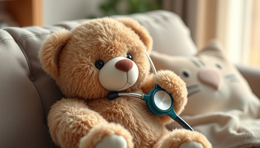 Playful teddy bear healthcare check-up for calming children's anxiety.