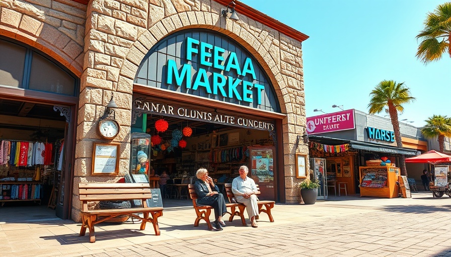 Entrance of Flea Traders Paradise with welcoming sign and people.