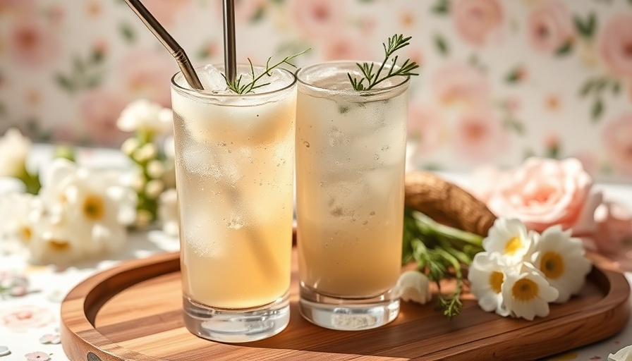 Fennel honey soda in tall glass with floral backdrop
