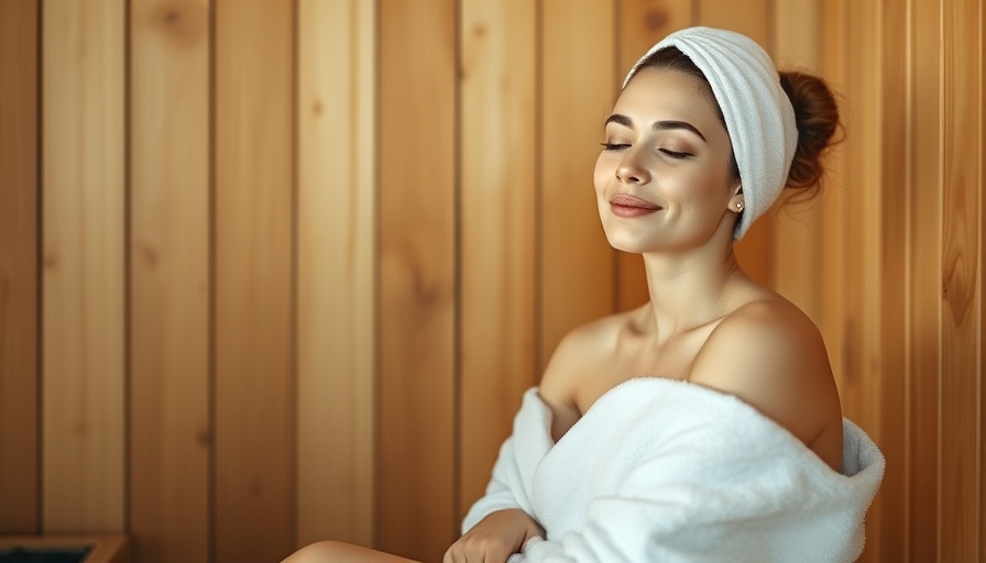 Woman experiencing full-body red light therapy benefits in a sauna.