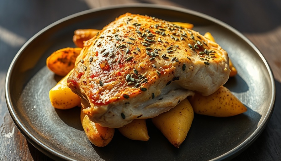 Herbed chicken thighs and parsnips recipe with rustic plating.
