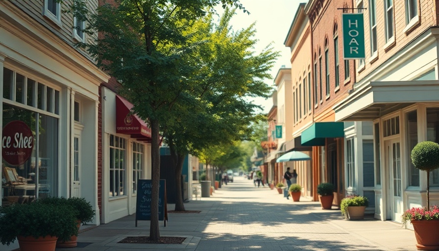 Charming small town street with shops in Georgia, embodying slow-paced life.