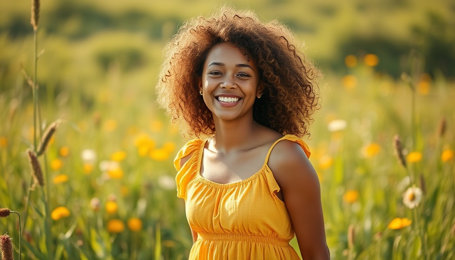 Joyful woman in meadow for plant-based cooking