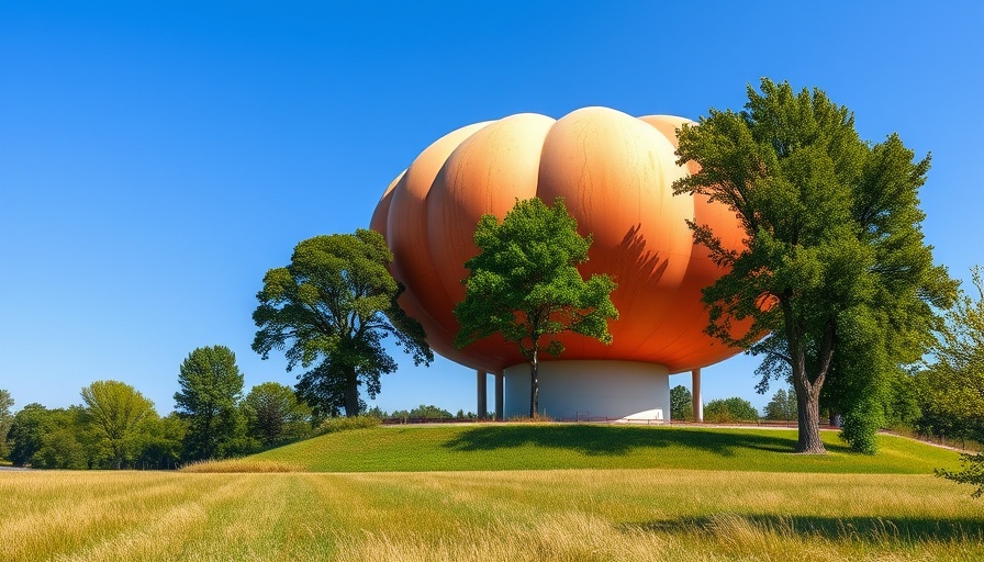 Quirky roadside attraction in South Carolina: giant peach tower near highway.