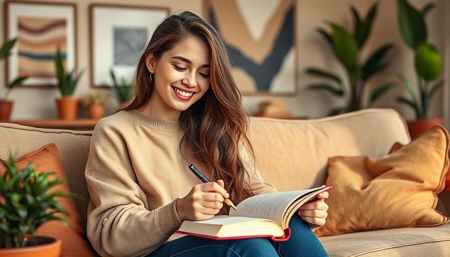 Young woman enjoying Ayurvedic rituals for fall, writing in a journal.