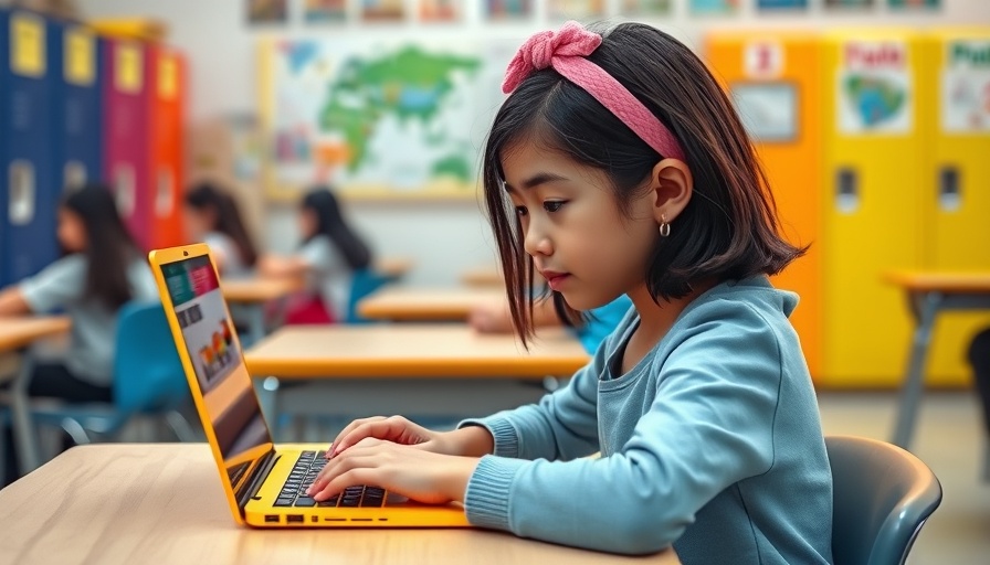 Young student using laptop in vibrant classroom; education support nonprofit focus.
