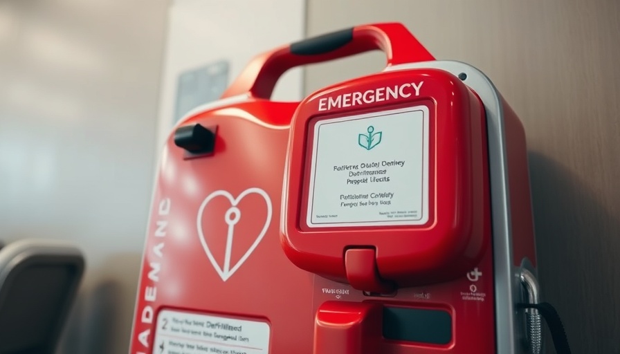 Close-up of airport emergency defibrillator cabinet, OHCAs at Airports Survival Rates.