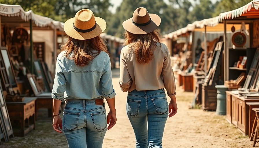 Two women at an antique fair in casual attire, Round Top Antiques Fair Shopping Guide.