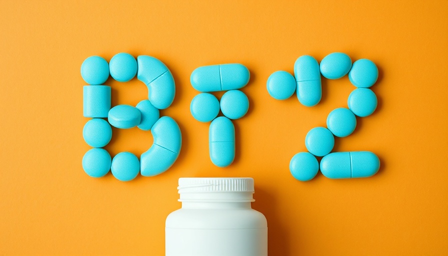 Vitamin B12 made from tablets with an open bottle.