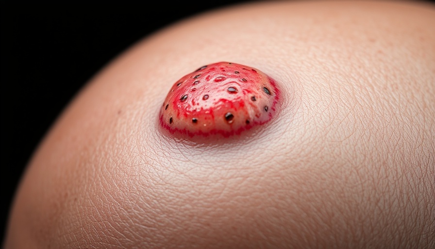 Close-up of a scalp lesion showing inflammation, detailed skin texture.