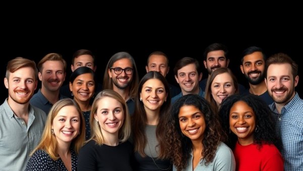 Luxury kitchen design experts, vibrant group portrait, diverse designers smiling.