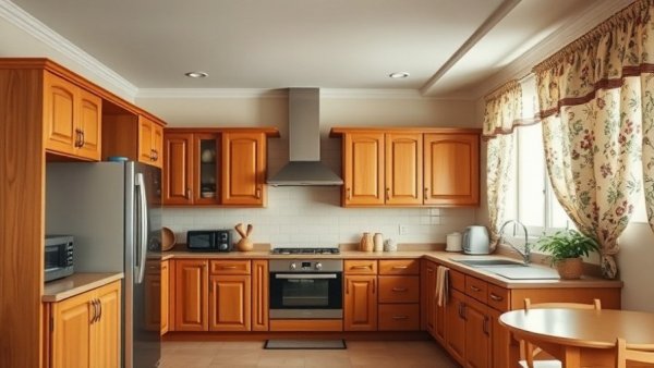 Classic kitchen with wooden cabinets and modern appliances in a cozy design.