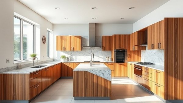 Modern kitchen trends with granite countertops and wooden cabinets.