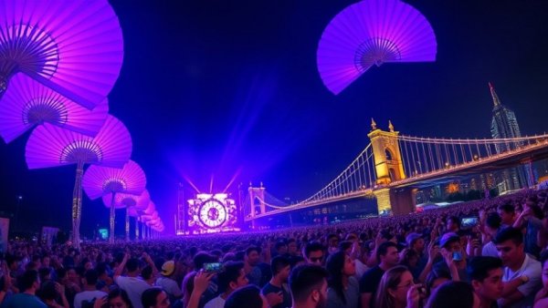 BLINK 2026 Cincinnati festival with vibrant light display over a crowd.