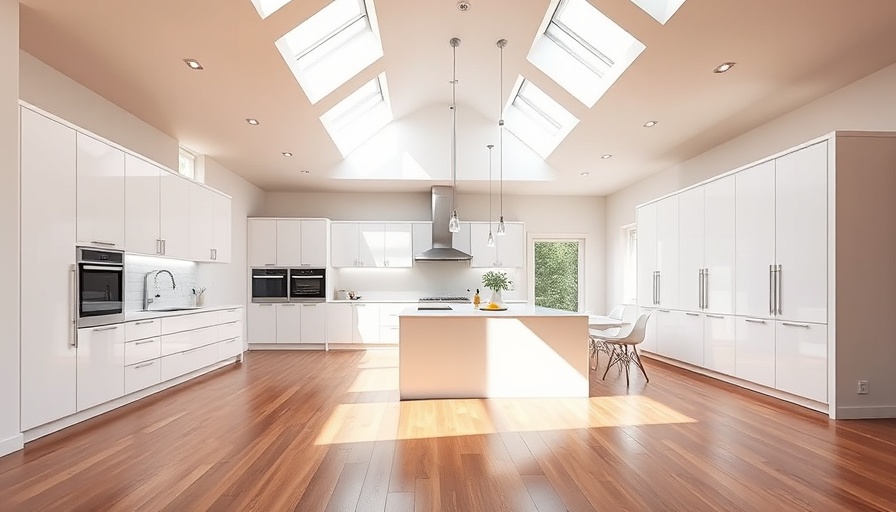 Modern kitchen remodeling Hinsdale with island and skylights.