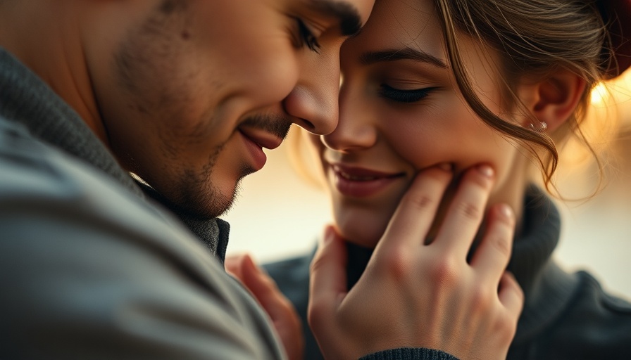 Intimate close-up of couple's gentle touch, soft warm lighting.