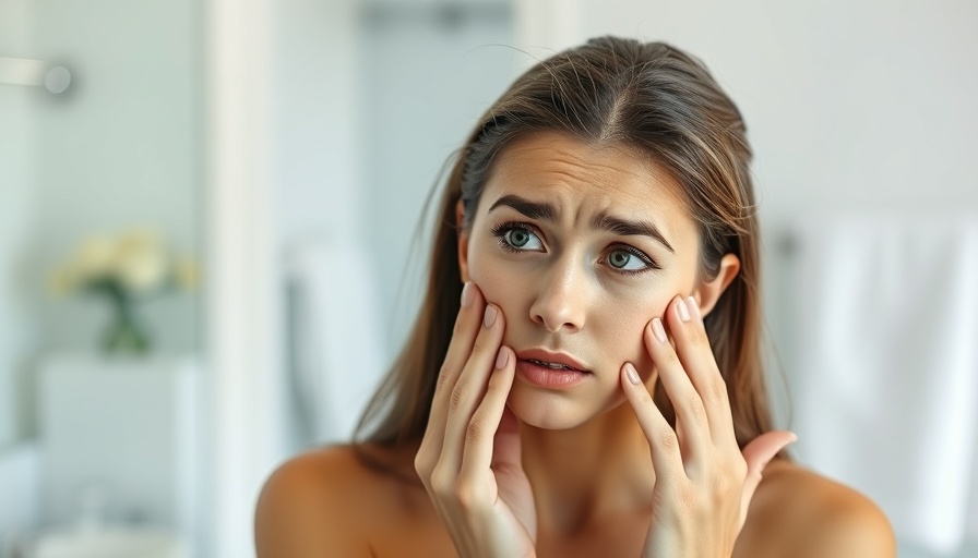 Young woman considering skincare or botox in bathroom mirror