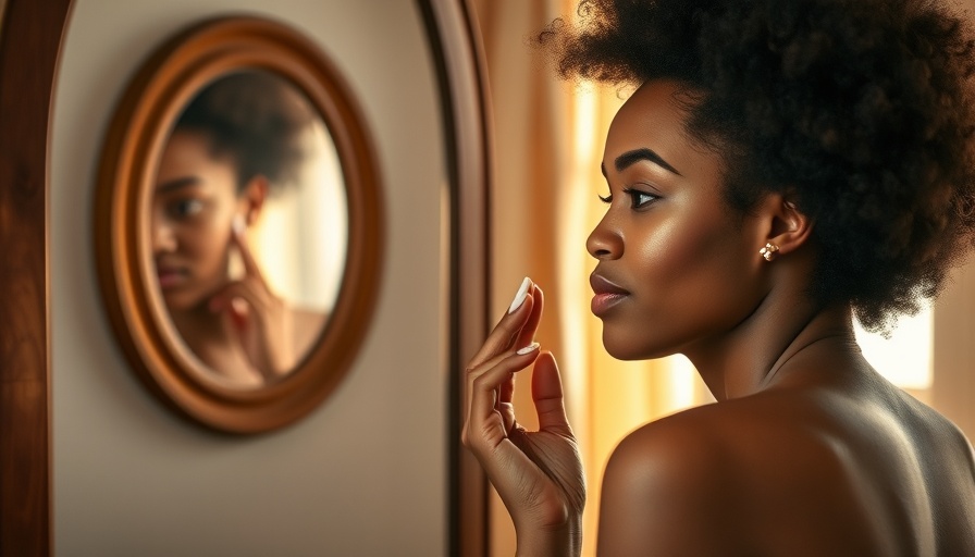 Woman using calendula skincare in cozy, softly lit room.