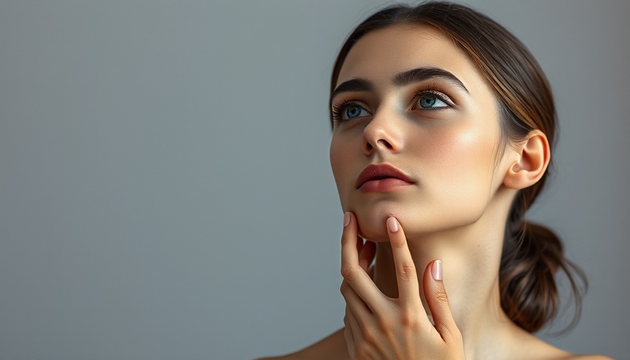 Elegant woman touching jawline, discussing PDO threads for jowls.