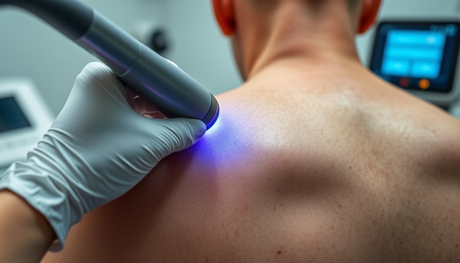 Close-up of laser hair removal session on a man's back.