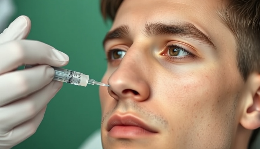 Close-up of a man receiving dermal filler injection.