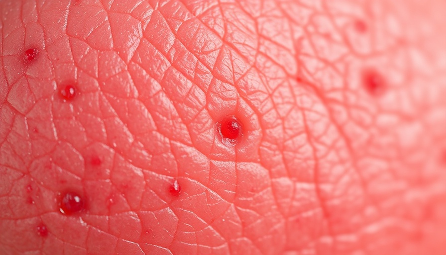 Close-up of skin affected by Darier disease, showing red lesions.