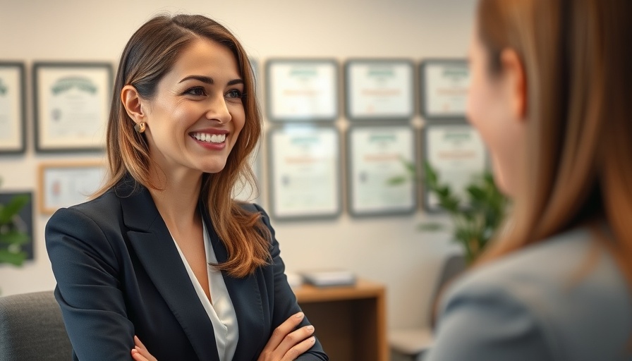 Professional woman at South Beach Symposium, smiling in office setting.