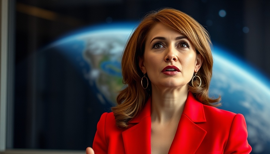 Professional woman discussing in front of Earth from space.