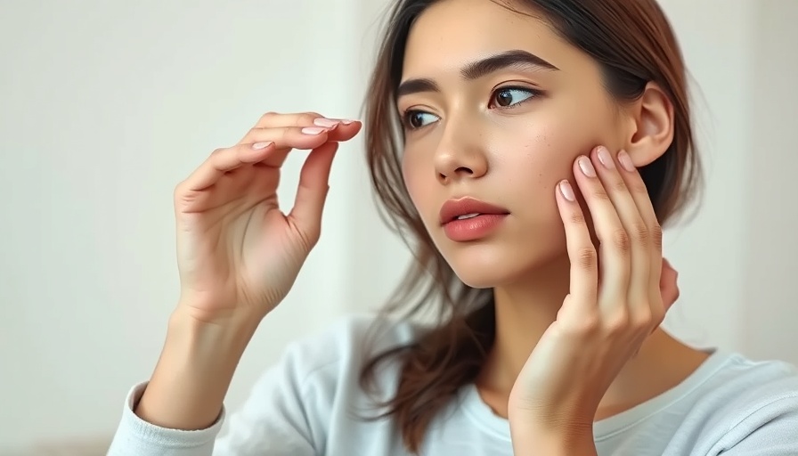 Woman examining skin for aging signs from free radicals.